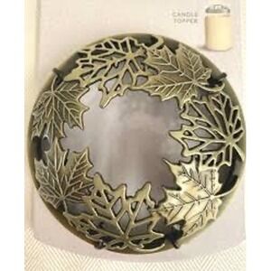 NWT: Yankee Candle Illuma-Lid Candle‎ Topper Maple Leaves Gold Tone Metal (D567)